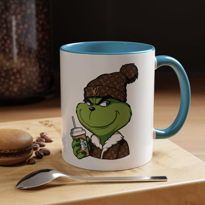 Grinch Luxury Winter Coffee Mug – Designer Beanie & Holiday Drink Cartoon (11/15oz)
