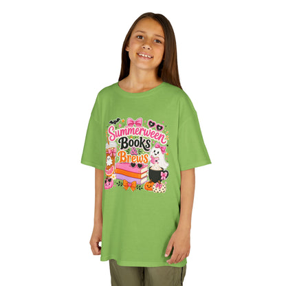 Kids Tee — "Summerween Books & Brew" Cute Halloween Reading Shirt