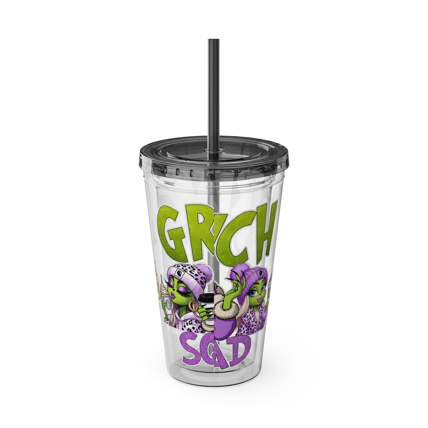 Grinch Squad 16oz Tumbler with Straw — Holiday Party Drink Cup
