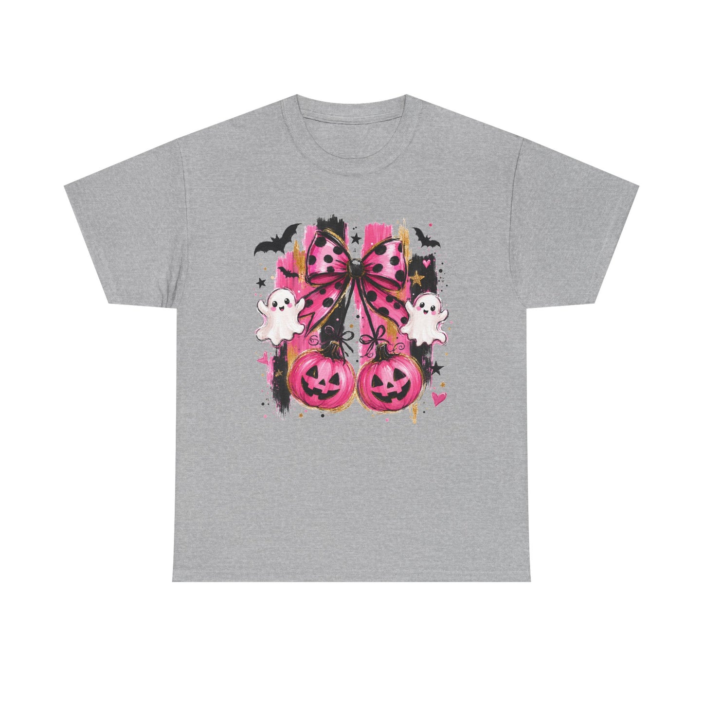 Halloween Pink Pumpkin Tee — Cute Ghosts & Polka Dot Bow Halloween T-Shirt