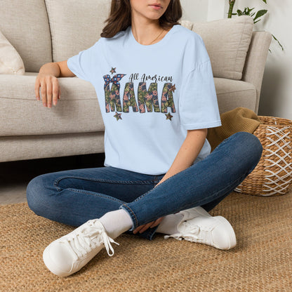 All American Mama T-Shirt — Patriotic Floral USA Mom Tee