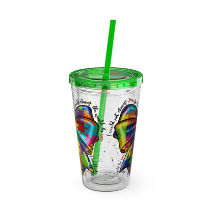 Autism Awareness Rainbow Puzzle Bow Tumbler with Straw, 16oz