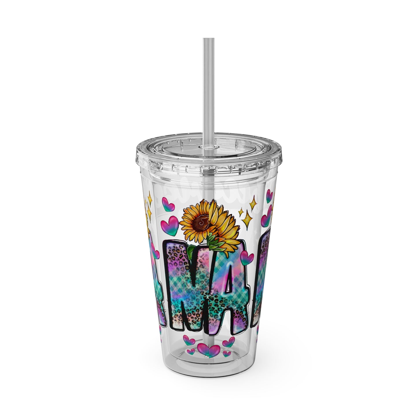 16oz Sunsplash Tumbler with Straw — Floral 'Because I Am' Colorful Sunflower Design