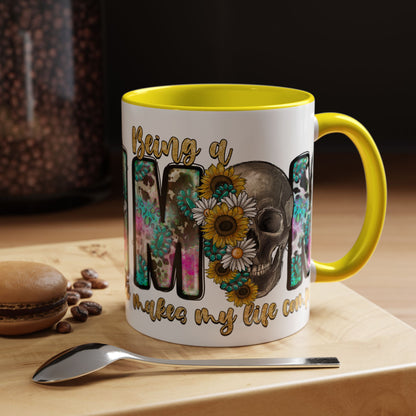 Coffee Mug — 'Being a Mom' Floral Skull Accent Mug (11/15oz)