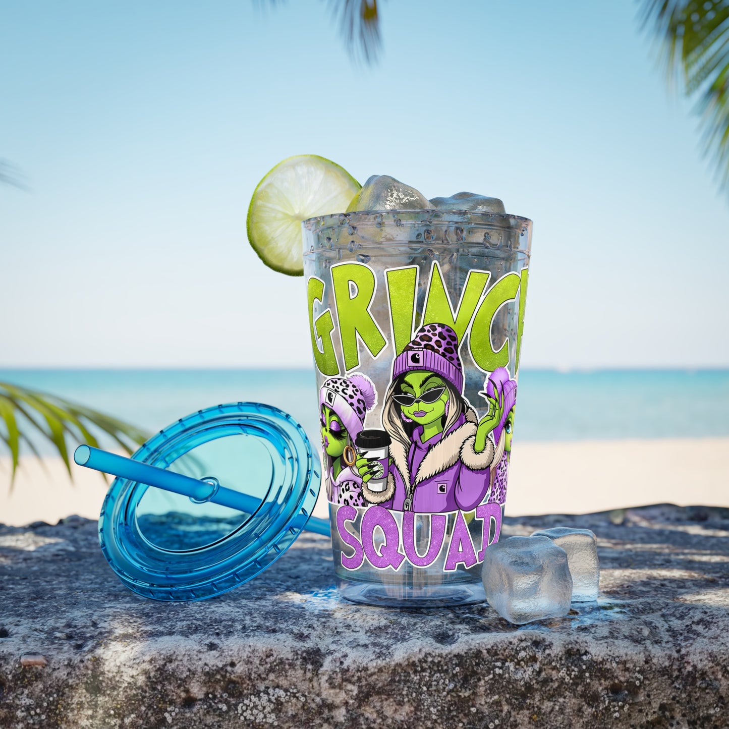 Grinch Squad 16oz Tumbler with Straw — Holiday Party Drink Cup