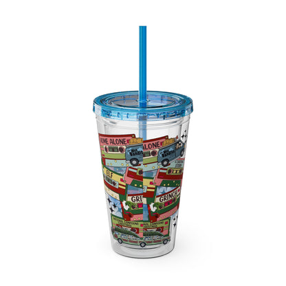 Holiday Movie Vans 16oz Tumbler with Straw – Christmas Classics Design (Home Alone, Elf, Grinch)
