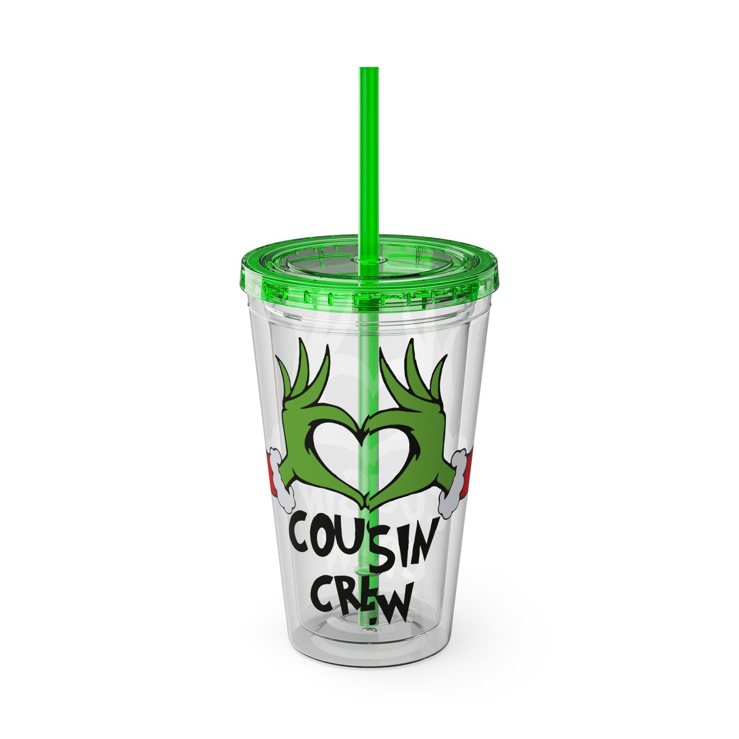 Tumbler — Cousin Crew Holiday Grinch Hands 16oz Straw Cup