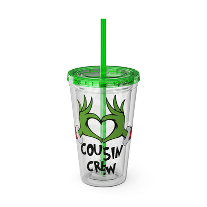 Tumbler — Cousin Crew Holiday Grinch Hands 16oz Straw Cup