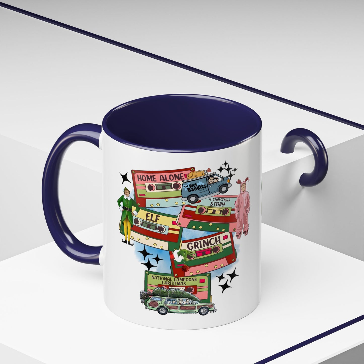 Christmas Movie Collage Coffee Mug – Home Alone, Elf & Grinch Accent Mug