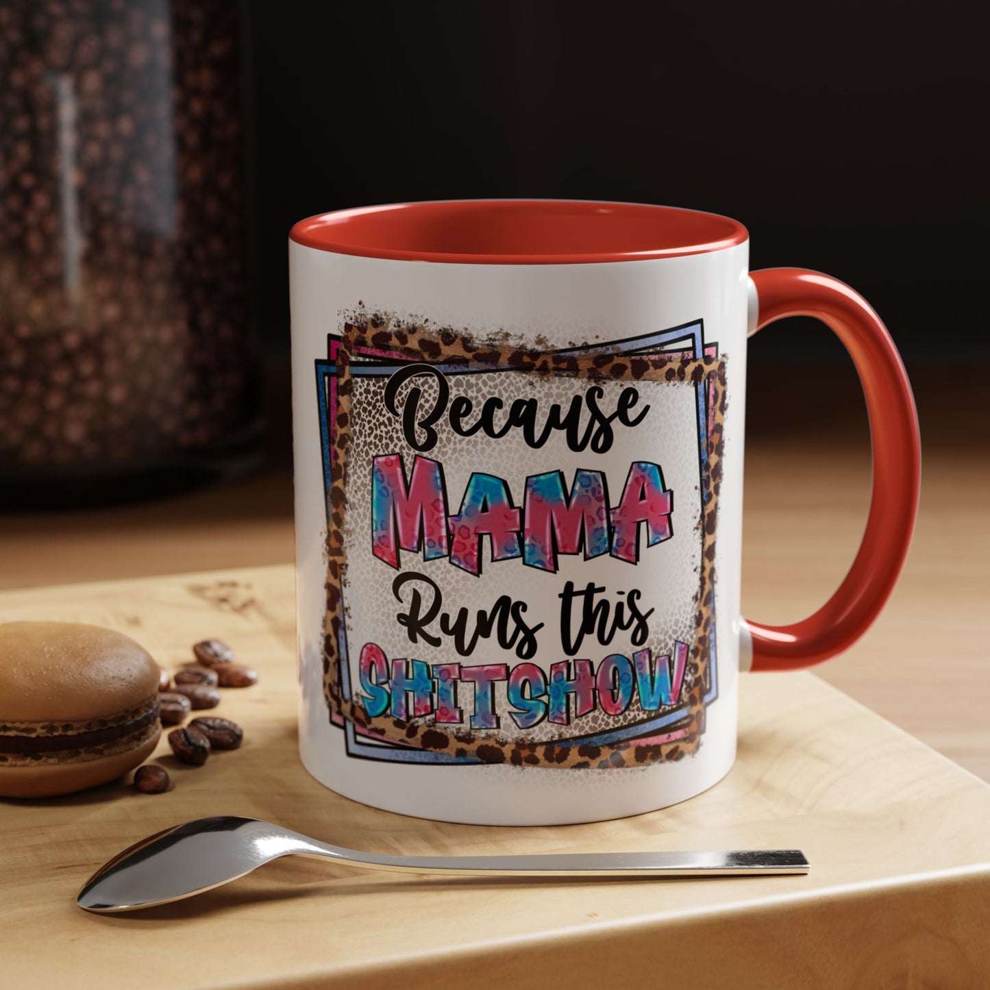 Mama Runs This Shitshow Accent Coffee Mug — Leopard & Watercolor Mom Gift (11/15oz)