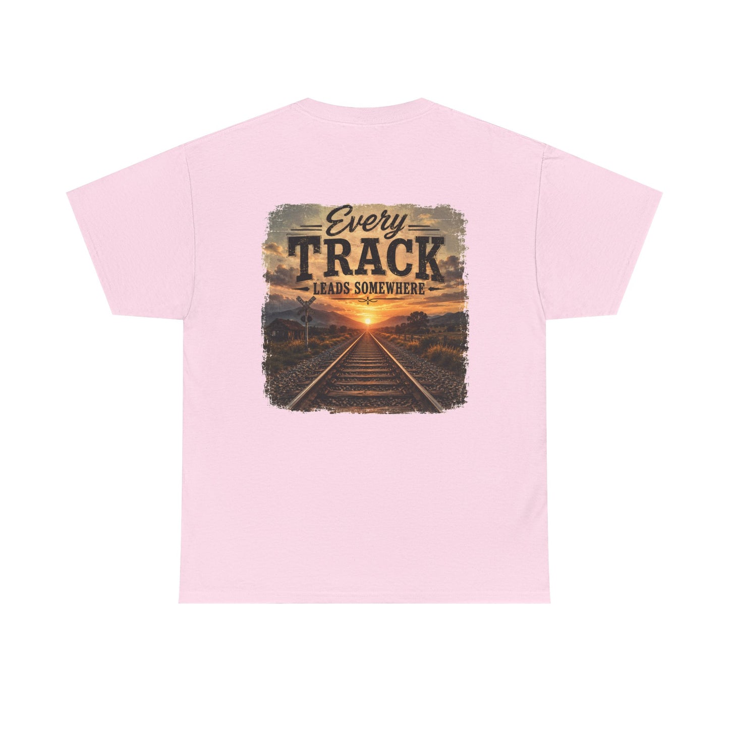 "Every Track Leads Somewhere" Sunset Railroad Graphic Tee
