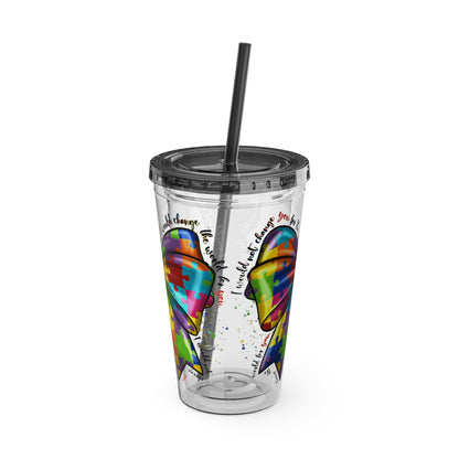 Autism Awareness Rainbow Puzzle Bow Tumbler with Straw, 16oz