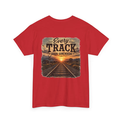 "Every Track Leads Somewhere" Sunset Railroad Graphic Tee