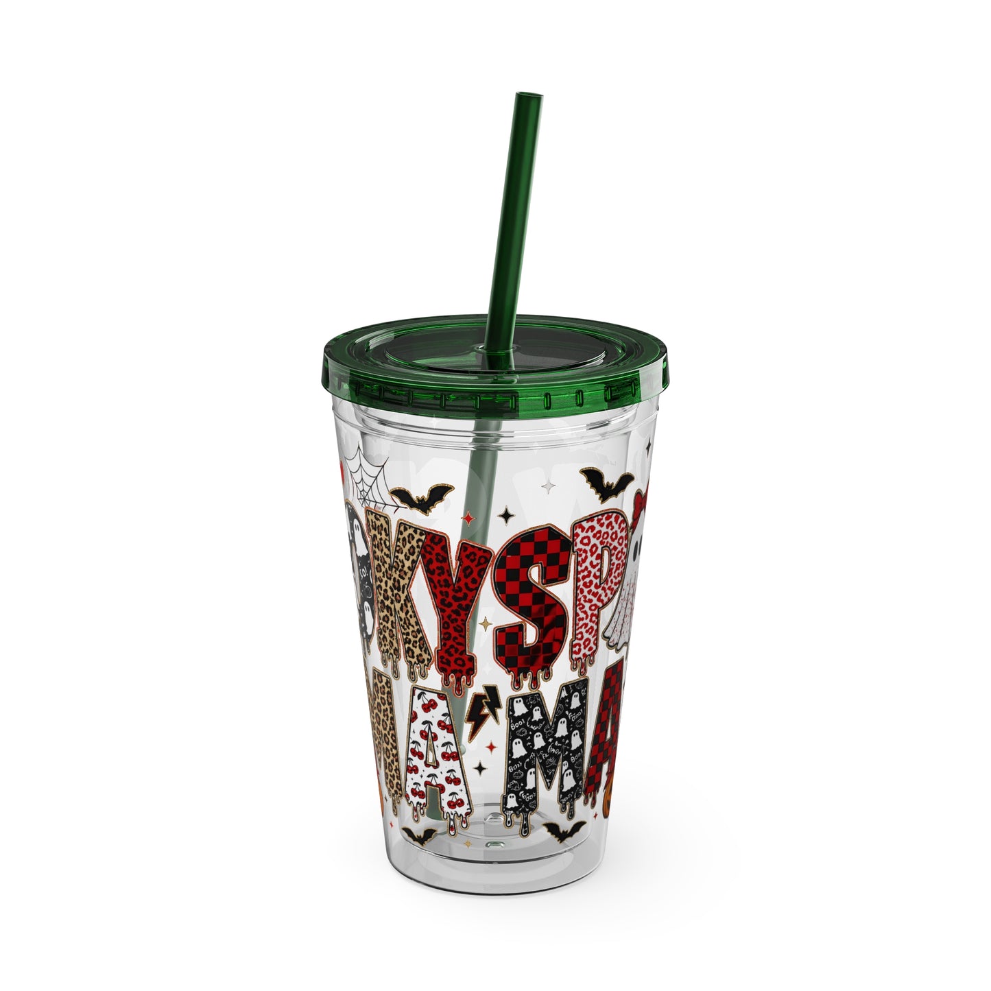 Halloween Mama 16oz Straw Tumbler – Cute Ghost & Pumpkin Party Drink Cup