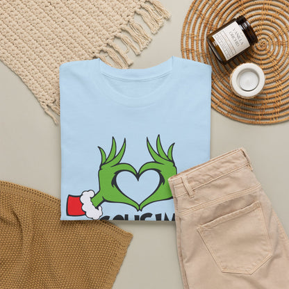Cousin Crew T-Shirt — Fun Grinch Hands Heart Family Tee