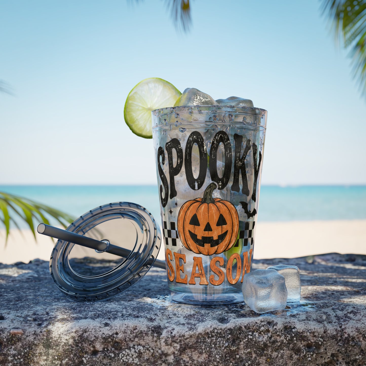 Spooky Season 16oz Tumbler with Straw — Halloween Pumpkin Travel Cup