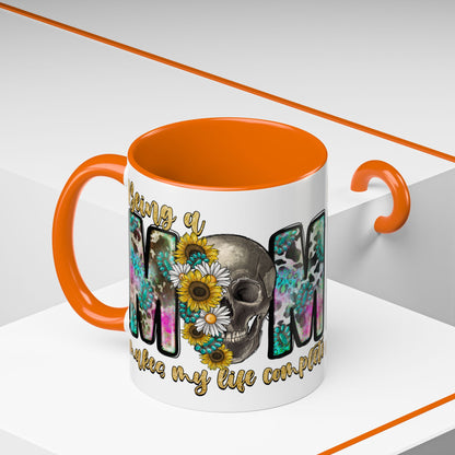Coffee Mug — 'Being a Mom' Floral Skull Accent Mug (11/15oz)