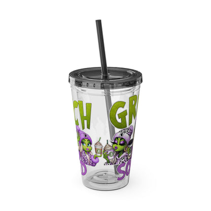 Grinch Squad 16oz Tumbler with Straw — Holiday Party Drink Cup