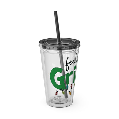 Grinch Quote Tumbler - 16oz Clear Straw Cup (Feeling Extra Grinchy)