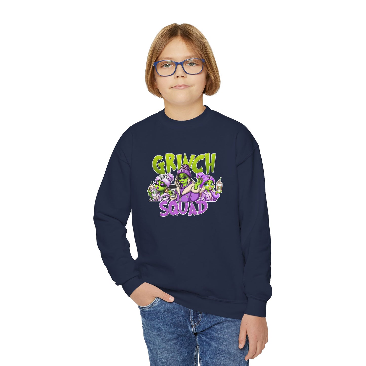 Grinch Squad Youth Crewneck Sweatshirt — Kids Funny Holiday Pullover