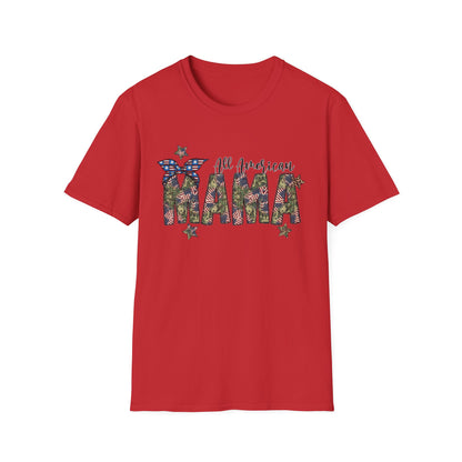 All American Mama T-Shirt — Patriotic Floral USA Mom Tee