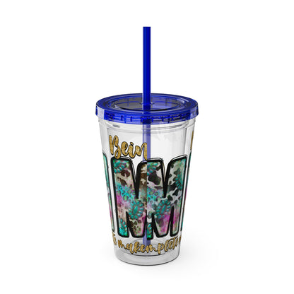 16oz Tumbler with Straw - "Being You" Floral Skull Cold Drink Cup Sunsplash Skull & Sunflower