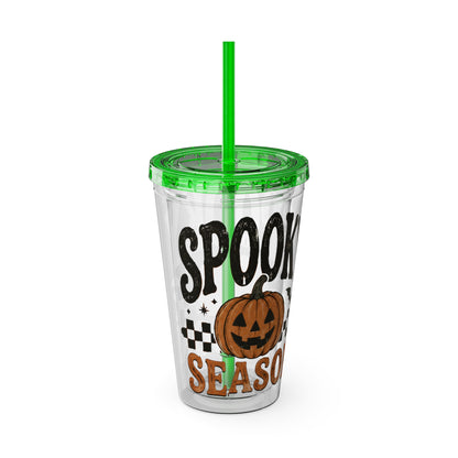 Spooky Season 16oz Tumbler with Straw — Halloween Pumpkin Travel Cup
