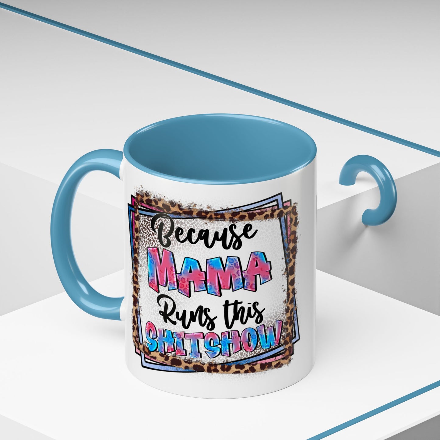 Mama Runs This Shitshow Accent Coffee Mug — Leopard & Watercolor Mom Gift (11/15oz)