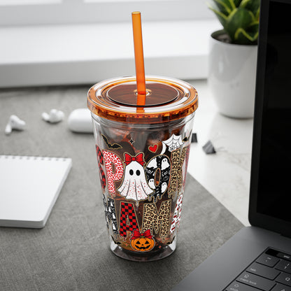 Halloween Mama 16oz Straw Tumbler – Cute Ghost & Pumpkin Party Drink Cup