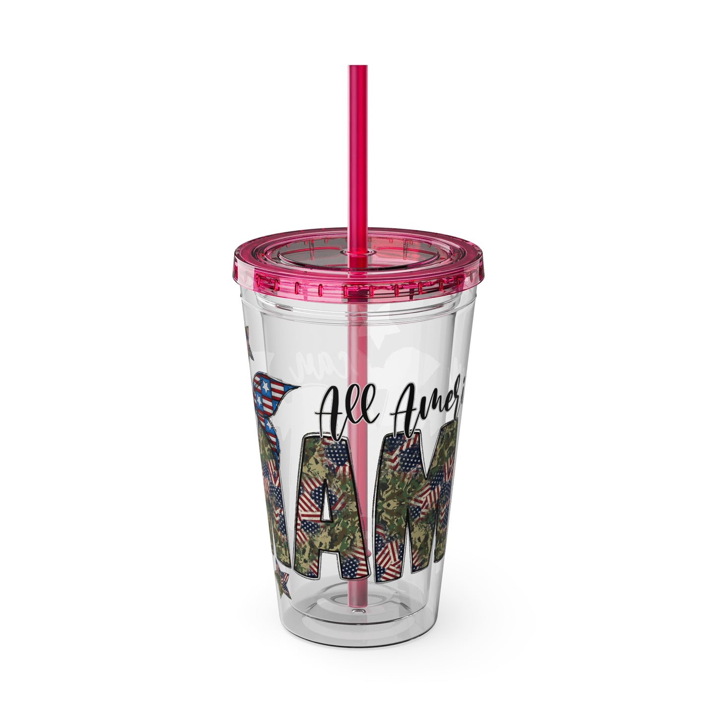 Patriotic Mama 16oz Tumbler with Straw — All American Floral Flag Design