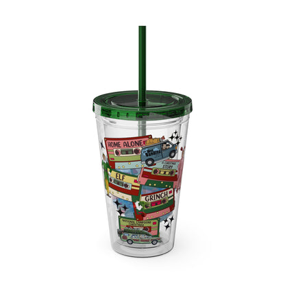 Holiday Movie Vans 16oz Tumbler with Straw – Christmas Classics Design (Home Alone, Elf, Grinch)