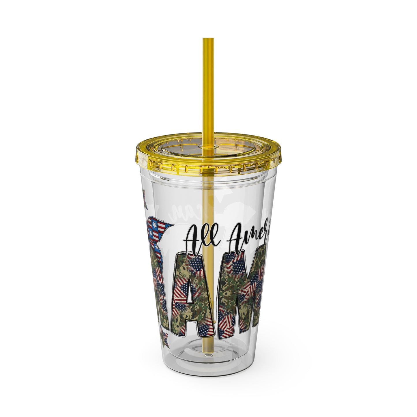 Patriotic Mama 16oz Tumbler with Straw — All American Floral Flag Design