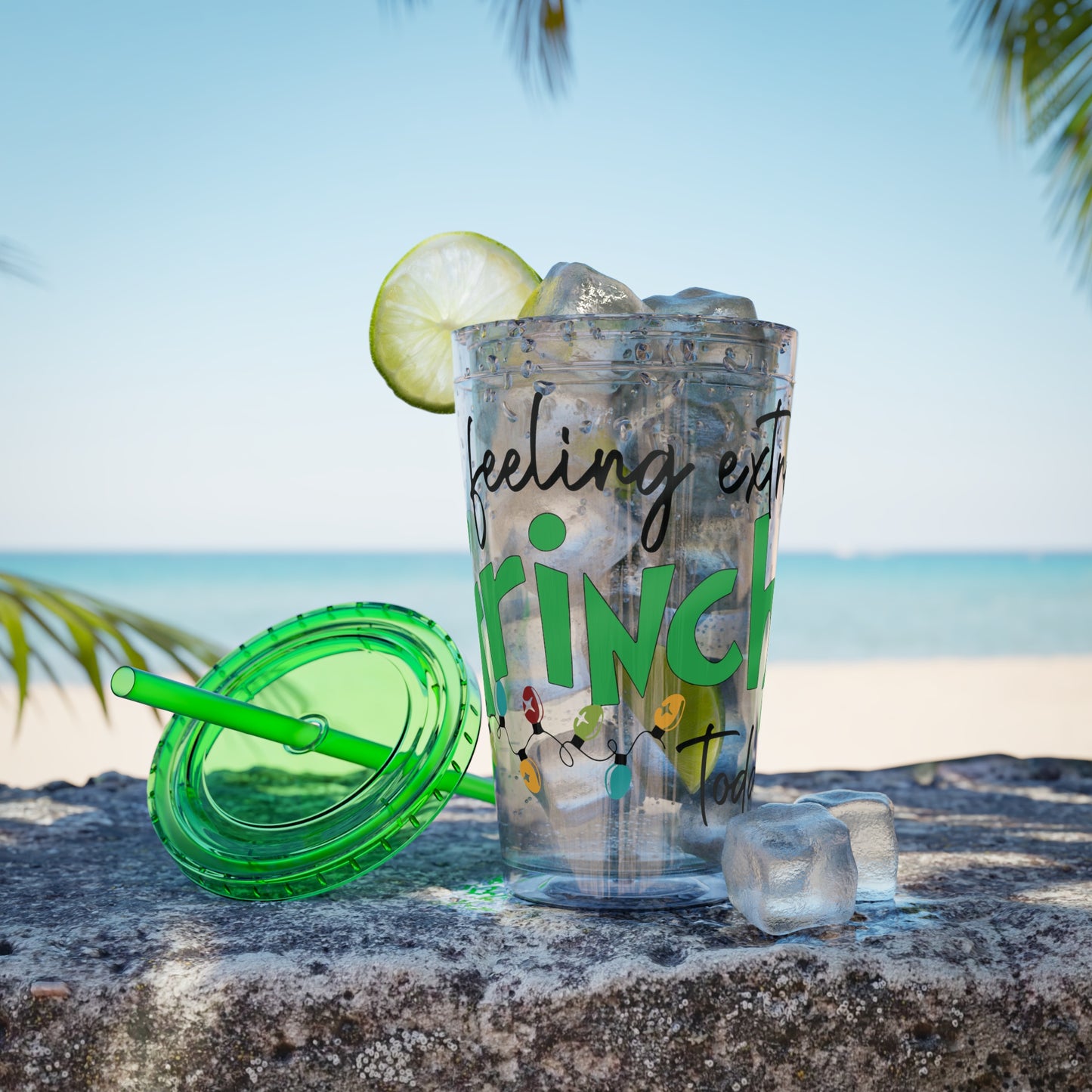 Grinch Quote Tumbler - 16oz Clear Straw Cup (Feeling Extra Grinchy)