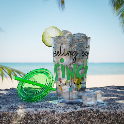 Grinch Quote Tumbler - 16oz Clear Straw Cup (Feeling Extra Grinchy)