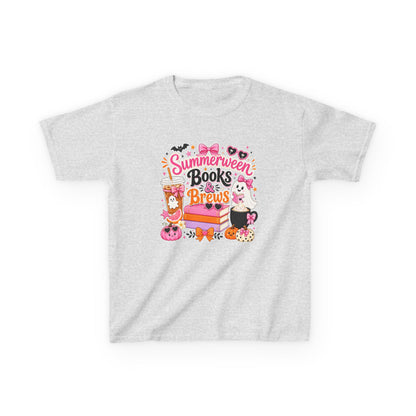 Kids Tee — "Summerween Books & Brew" Cute Halloween Reading Shirt