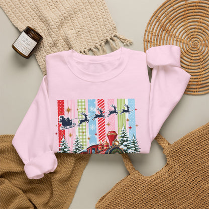 Believe Christmas Crewneck Sweatshirt — Vintage Holiday Train & Santa Silhouette