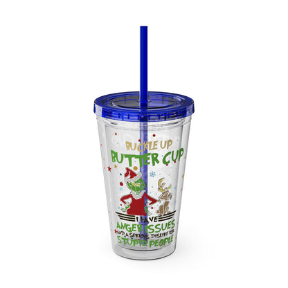 16oz Tumbler with Straw — 'Buckle Up Buttercup' Grinch Holiday Travel Cup
