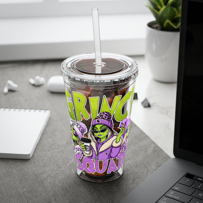 Grinch Squad 16oz Tumbler with Straw — Holiday Party Drink Cup