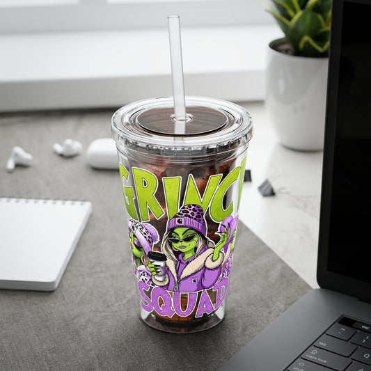 Grinch Squad 16oz Tumbler with Straw — Holiday Party Drink Cup