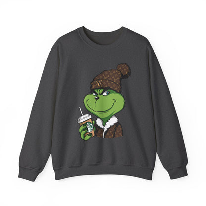 Grinch Winter Cozy Crewneck Sweatshirt — Holiday Coffee Graphic