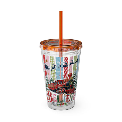 Believe Holiday Tumbler — Christmas Train 16oz Straw Cup