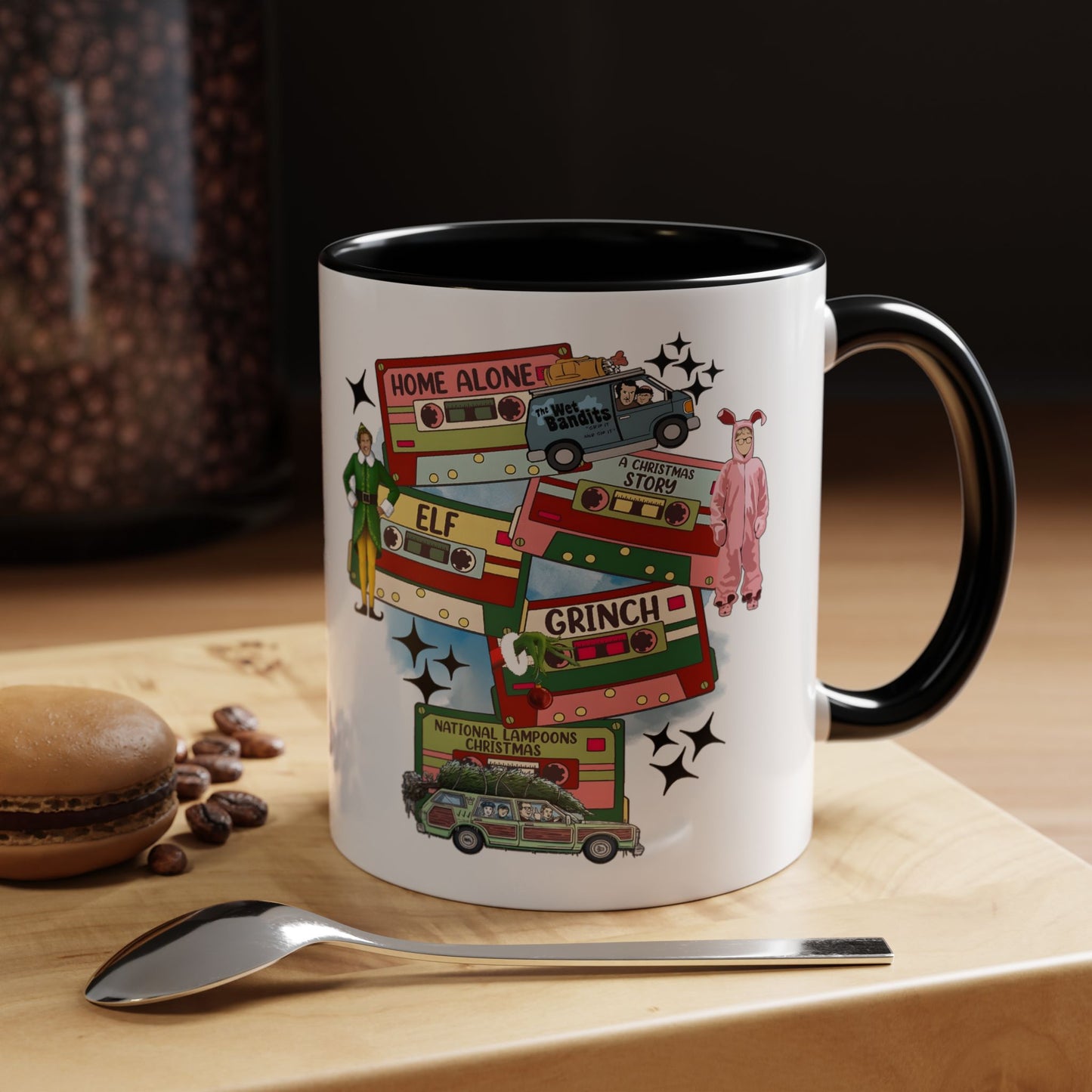 Christmas Movie Collage Coffee Mug – Home Alone, Elf & Grinch Accent Mug