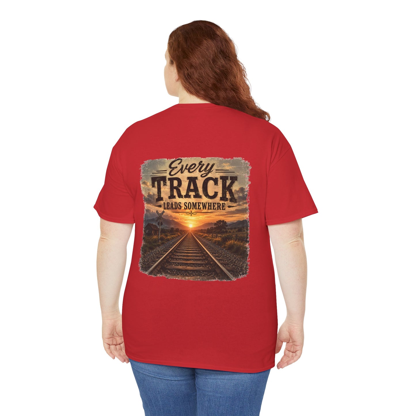 "Every Track Leads Somewhere" Sunset Railroad Graphic Tee