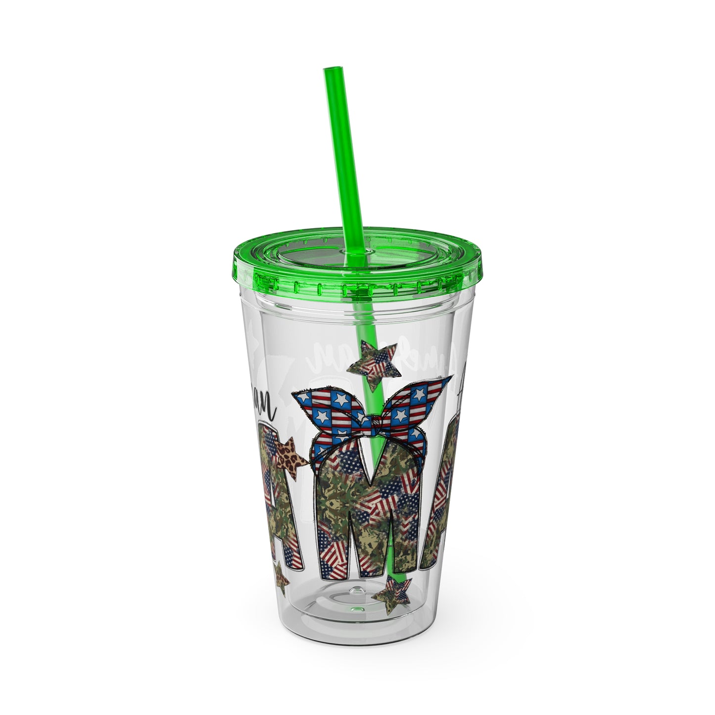 Patriotic Mama 16oz Tumbler with Straw — All American Floral Flag Design