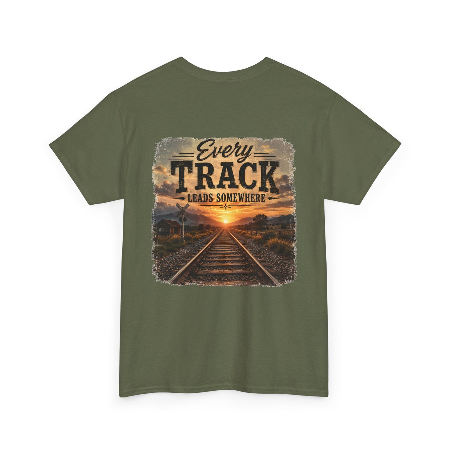 "Every Track Leads Somewhere" Sunset Railroad Graphic Tee