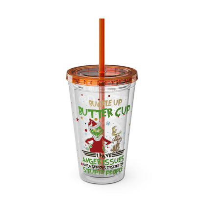 16oz Tumbler with Straw — 'Buckle Up Buttercup' Grinch Holiday Travel Cup