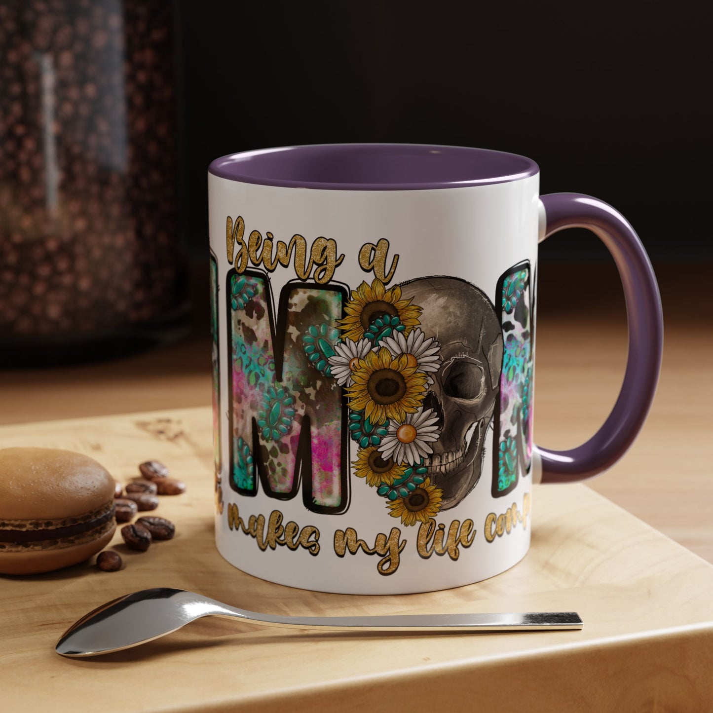 Coffee Mug — 'Being a Mom' Floral Skull Accent Mug (11/15oz)