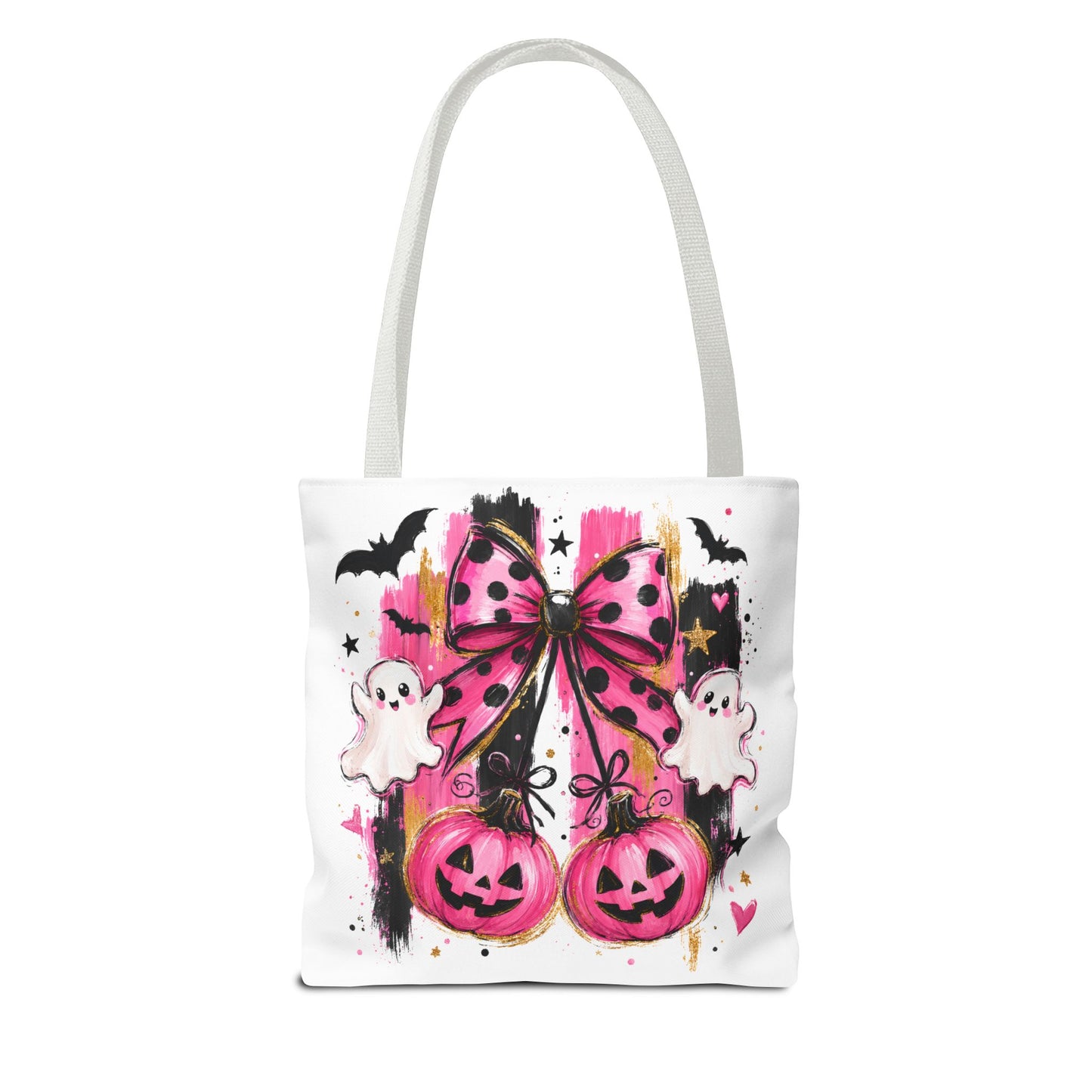 Halloween Pink Bow Tote Bag — Cute Ghosts & Jack-o'-Lanterns AOP
