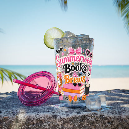 Summerween Books & Brews Tumbler — 16oz Straw Cup for Book Lovers