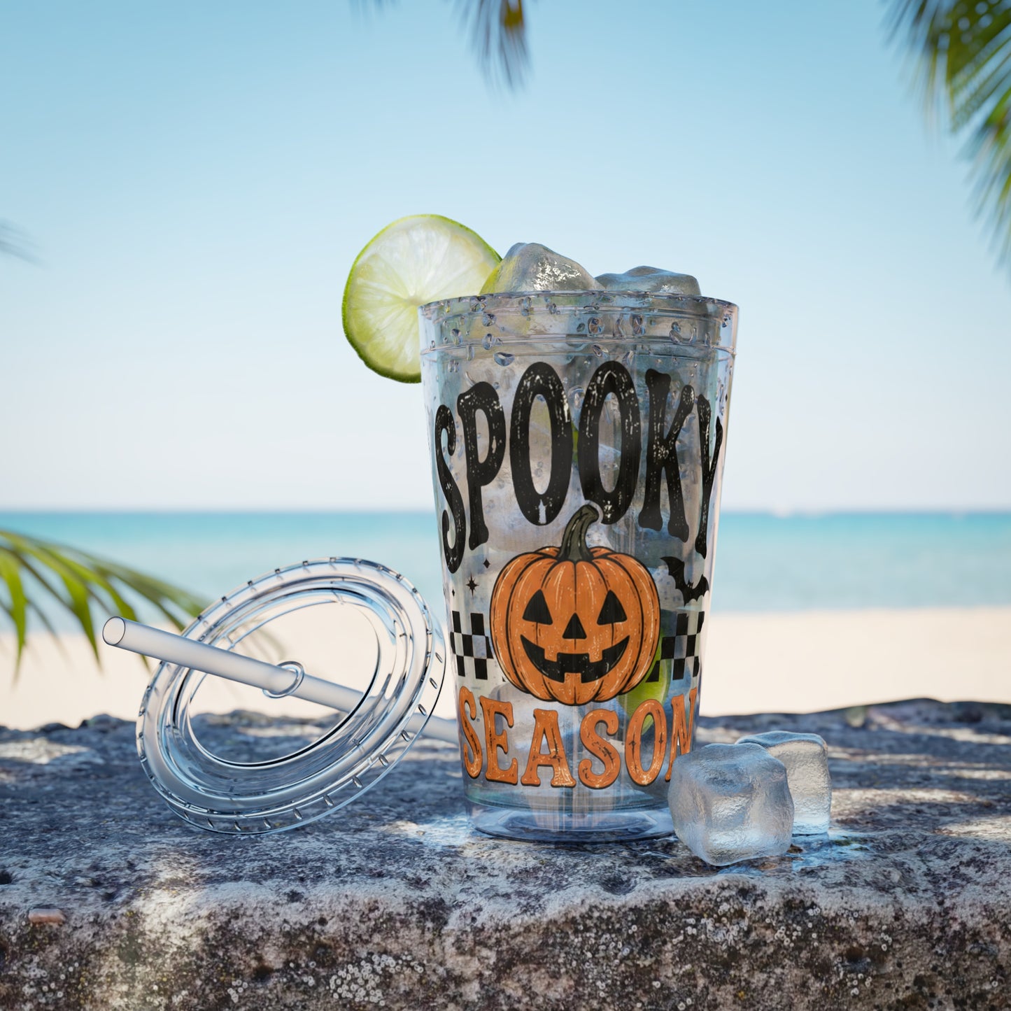 Spooky Season 16oz Tumbler with Straw — Halloween Pumpkin Travel Cup
